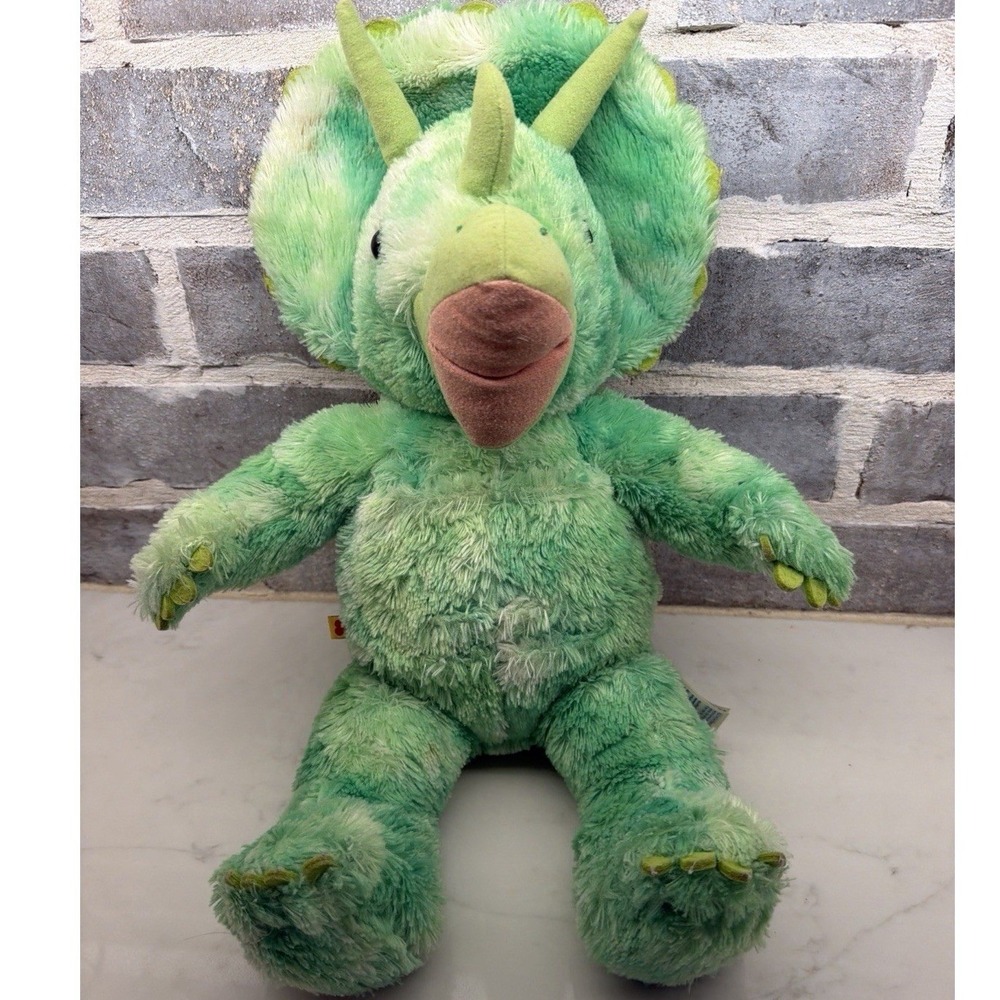 Build-A-Bear Workshop Green Triceratop Dinosaur Plush Stuffed Animal Tie Dye 18"